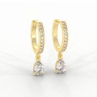 Diamond Earring Huggies with Claw Set Lab-grown Diamond Drop