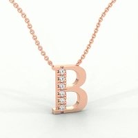 B Bound Initial Pendant with Lab-Grown Diamonds and Attached Chain 0.09cts