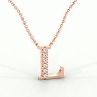 L Bound Initial Pendant with Lab-Grown Diamonds and Attached Chain 0.09cts