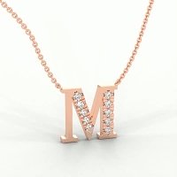 M Bound Initial Pendant with Lab-Grown Diamonds and Attached Chain 0.25cts