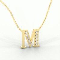 M Bound Initial Pendant with Lab-Grown Diamonds and Attached Chain 0.25cts