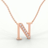 N Bound Initial Pendant with Lab-Grown Diamonds and Attached Chain 0.11cts