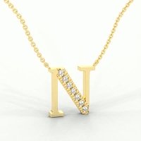 N Bound Initial Pendant with Lab-Grown Diamonds and Attached Chain 0.11cts
