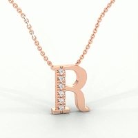 R Bound Initial Pendant with Lab-Grown Diamonds and Attached Chain 0.09cts