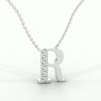 R Bound Initial Pendant with Lab-Grown Diamonds and Attached Chain 0.09cts