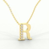 R Bound Initial Pendant with Lab-Grown Diamonds and Attached Chain 0.09cts