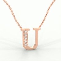 U Bound Initial Pendant with Lab-Grown Diamonds and Attached Chain 0.08cts