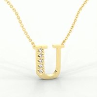 U Bound Initial Pendant with Lab-Grown Diamonds and Attached Chain 0.08cts