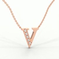V Bound Initial Pendant with Lab-Grown Diamonds and Attached Chain 0.08cts