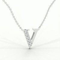 V Bound Initial Pendant with Lab-Grown Diamonds and Attached Chain 0.08cts