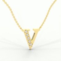 V Bound Initial Pendant with Lab-Grown Diamonds and Attached Chain 0.08cts