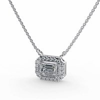 18ct White Gold Necklace with Emerald & Round Lab Grown Diamond 0.62ct Total Weight, E-F / VS-VVS