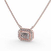 18ct Rose Gold Necklace with Emerald & Round Lab Grown Diamond 0.62ct Total Weight, E-F / VS-VVS